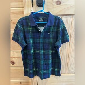 NWOT Vineyard Vines Plaid Heritage Pique Polo Short Sleeve Boys Medium 12-14